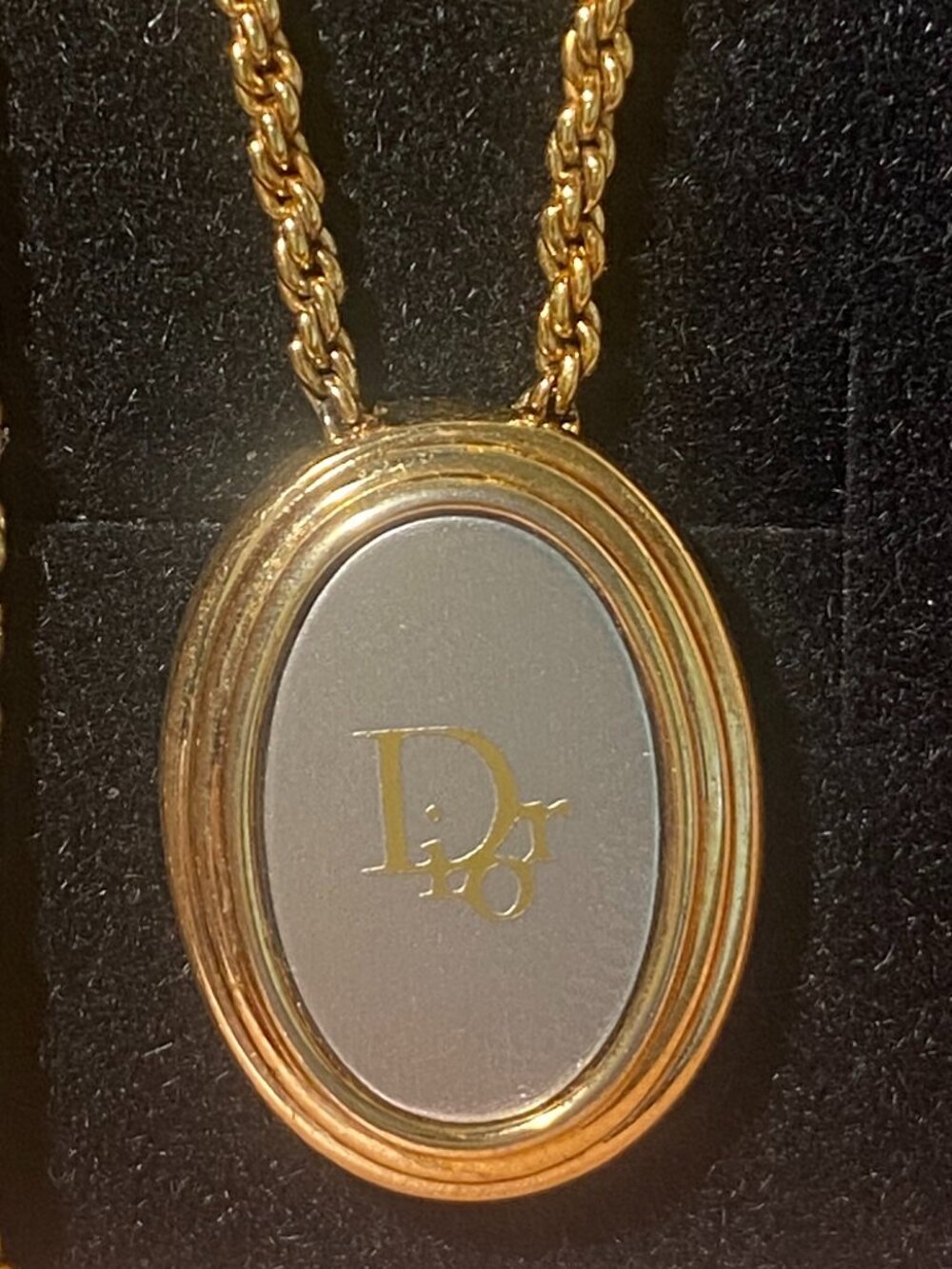 Preowned Dior Gold Oval Logo Necklace Adjustable 15”-17.5” with COA